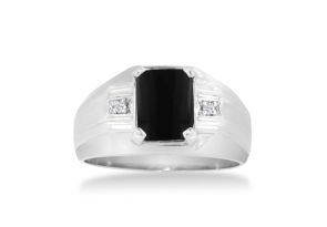 Black Onyx & Diamond Men’s Ring Crafted in Solid White Gold,  by SuperJeweler