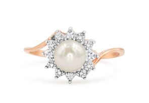 Round Freshwater Cultured Pearl & Halo Diamond Ring in 14K Rose Gold (2.5 g),  by SuperJeweler