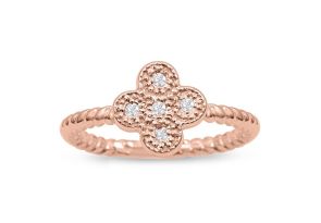 Flower Shaped Diamond Promise Ring w/ Rope Wedding Band in Rose Gold (1.70 g),  by SuperJeweler