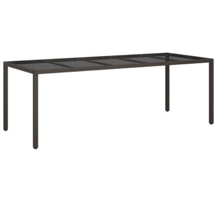 vidaXL Záhradný stôl hnedý 250x100x75 cm tvrdené sklo a polyratan