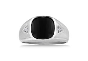 Cabochon Black Onyx & Diamond Men’s Ring Crafted in Solid White Gold,  by SuperJeweler