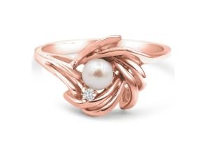 Round Freshwater Cultured Pearl & Diamond Accent Ring in 14K Rose Gold (3.60 g),  by SuperJeweler