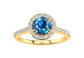1.25 Carat Perfect Halo Blue Diamond Engagement Ring in 14K Yellow Gold (3.7 g) (, SI2-I1) by SuperJeweler