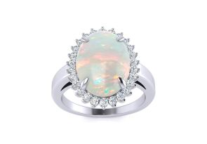 4 Carat Ballerina Opal Ring w/ Diamonds in 14K White Gold (5 g),  by SuperJeweler