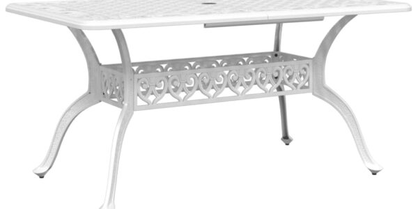 vidaXL Záhradný stôl biely 150x90x72 cm liaty hliník
