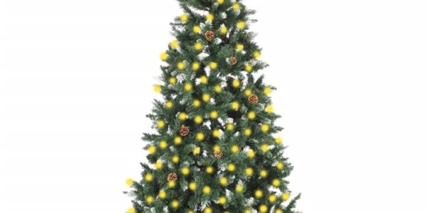 vidaXL Osvetlený umelý vianočný stromček so šiškami 210 cm