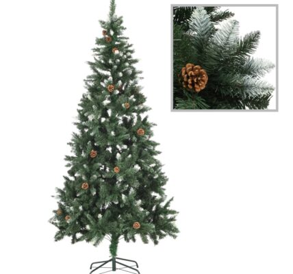 vidaXL Umelý vianočný stromček s borovicovými šiškami biele vetvičky 210 cm
