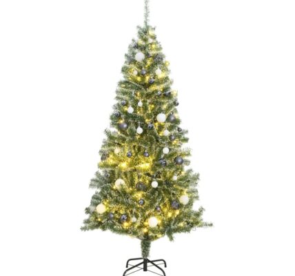 vidaXL Umelý vianočný stromček 300 LED, súprava gulí a sneh 180 cm