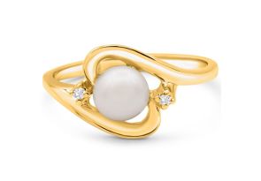 Round Freshwater Cultured Pearl & Diamond Accent Ring in 14K Yellow Gold (2.80 g),  by SuperJeweler