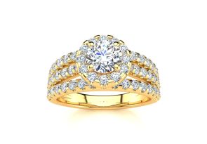 1.5 Carat Round Halo Diamond Engagement Ring in 14K Yellow Gold (5.50 g) (, SI2-I1) by SuperJeweler