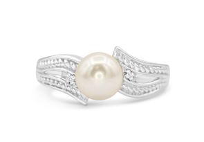 Round Freshwater Cultured Pearl & Diamond Vintage Ring in 14K White Gold (3 g),  by SuperJeweler