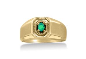 1/4 Carat Oval Created Emerald Men’s Ring Crafted in Solid 14K Yellow Gold by SuperJeweler