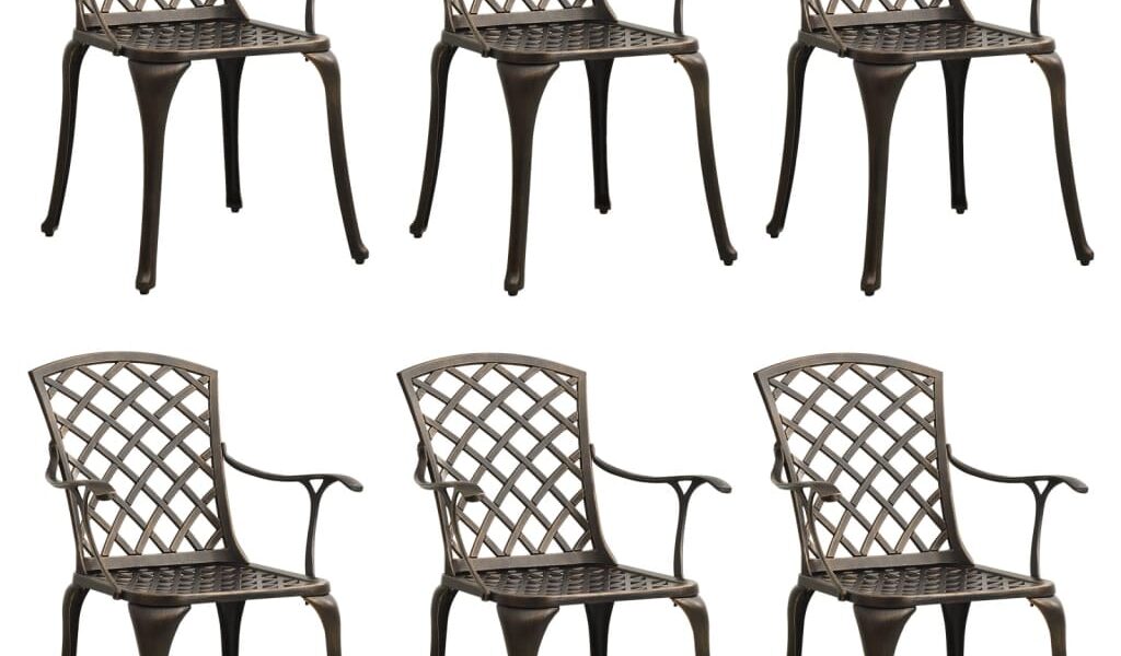 vidaXL Záhradné stoličky 6 ks odlievaný hliník bronzové