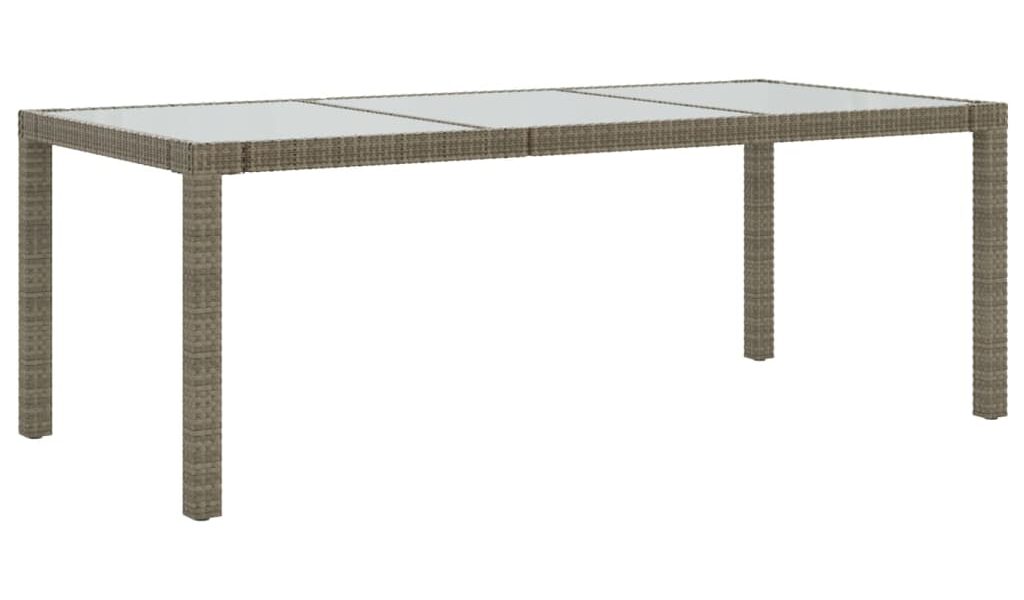 vidaXL Záhradný stôl sivý 190x90x75 cm tvrdené sklo a polyratan