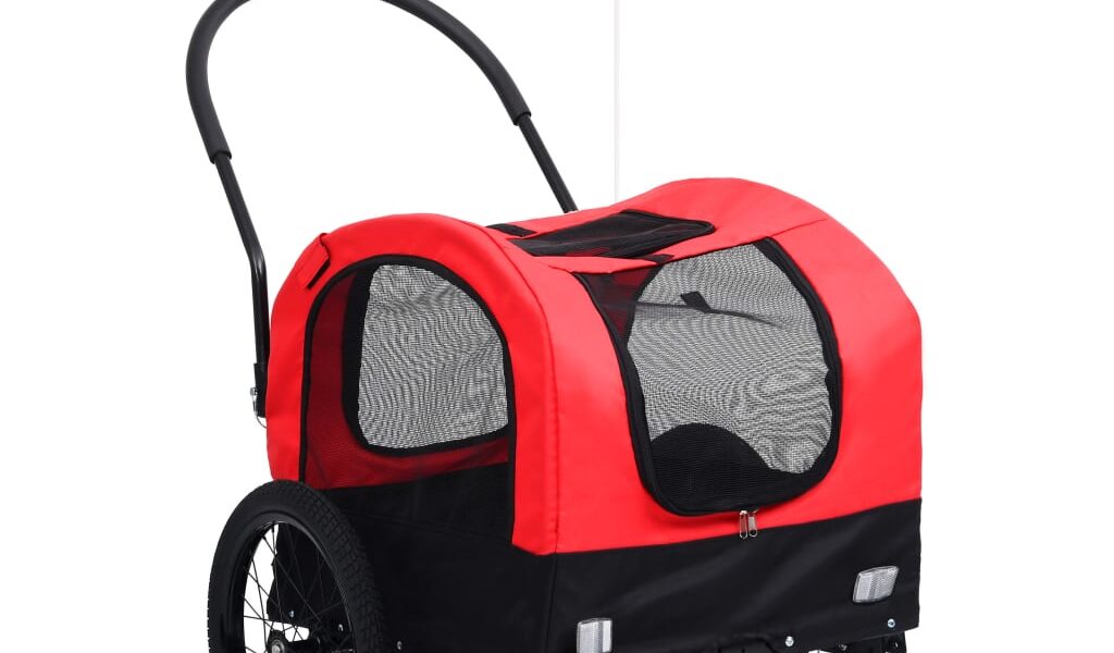 vidaXL Vozík pre domáce zvieratá na bicykel/beh 2-v-1, červeno čierny