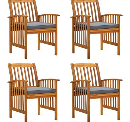 vidaXL Záhradné jedálenské stoličky 4 ks s podložkami, akáciový masív