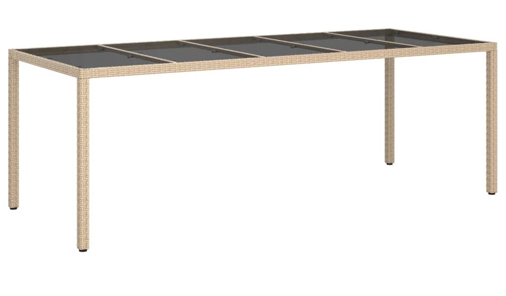 vidaXL Záhradný stôl béžový 250x100x75 cm tvrdené sklo a polyratan