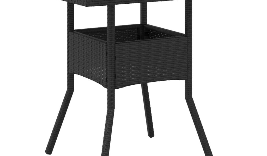 vidaXL Záhradný stôl s akáciovou doskou, čierny 80x80x75 cm, polyratan