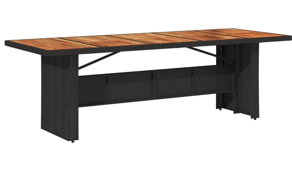 vidaXL Záhradný stôl s akáciovou doskou čierny 240x90x75 cm polyratan