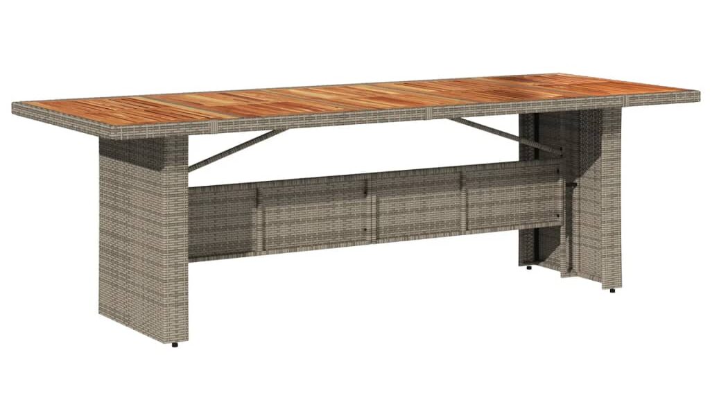 vidaXL Záhradný stôl s akáciovou doskou sivý 240x90x75 cm polyratan