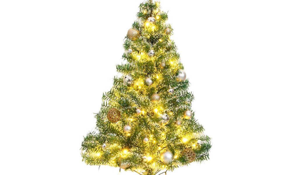 vidaXL Umelý vianočný stromček 150 LED, gule a vločky snehu 150 cm