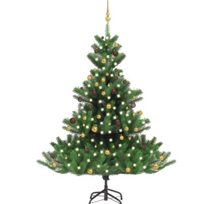 vidaXL Umelý vianočný stromček jedľa Nordmann LED a gule zelený 210 cm