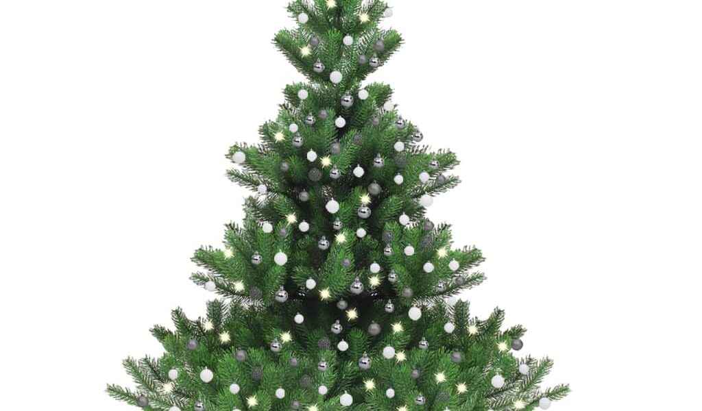 vidaXL Umelý vianočný stromček jedľa Nordmann LED a gule zelený 240 cm