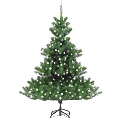 vidaXL Umelý vianočný stromček jedľa Nordmann LED a gule zelený 240 cm