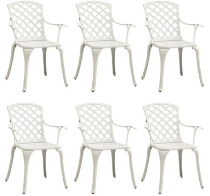 vidaXL Záhradné stoličky 6 ks odlievaný hliník biele