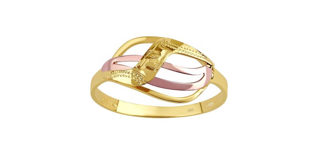 Zlatý prsteň s ručným rytím Rhea zo žltého a ružového zlata veľkosť obvod 57 mm