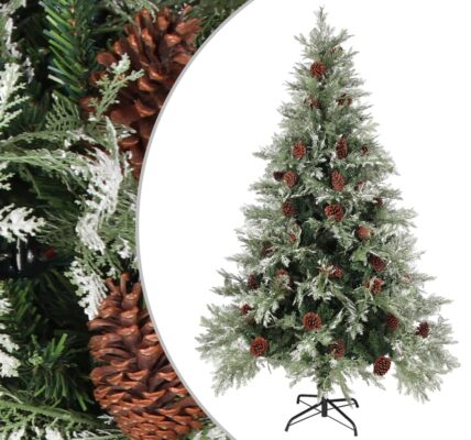 vidaXL Vianočný stromček, borovicové šišky zeleno-biely 120 cm PVC&PE