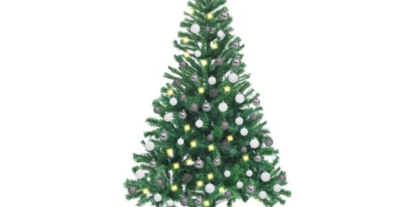 vidaXL Osvetlený umelý vianočný stromček+gule 180 cm, 564 vetvičiek
