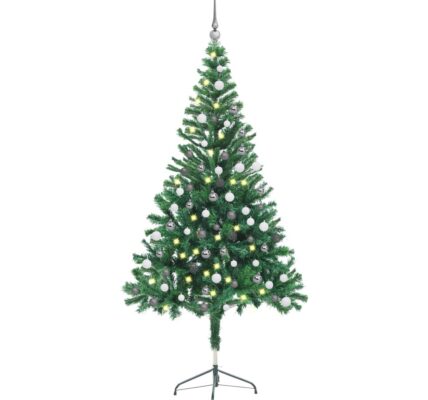 vidaXL Osvetlený umelý vianočný stromček+gule 150 cm, 380 vetvičiek