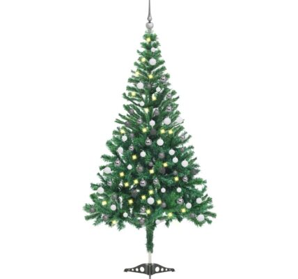 vidaXL Osvetlený umelý vianočný stromček+gule 120 cm, 230 vetvičiek