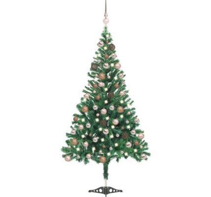vidaXL Osvetlený umelý vianočný stromček+gule 180 cm, 564 vetvičiek