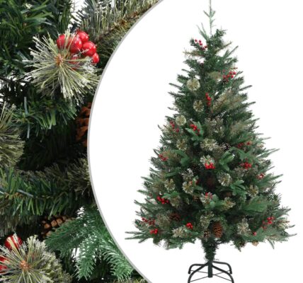 vidaXL Vianočný stromček s borovicovými šiškami zelený 120 cm PVC a PE