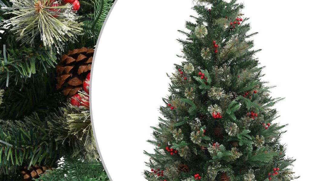 vidaXL Vianočný stromček s borovicovými šiškami zelený 150 cm PVC a PE