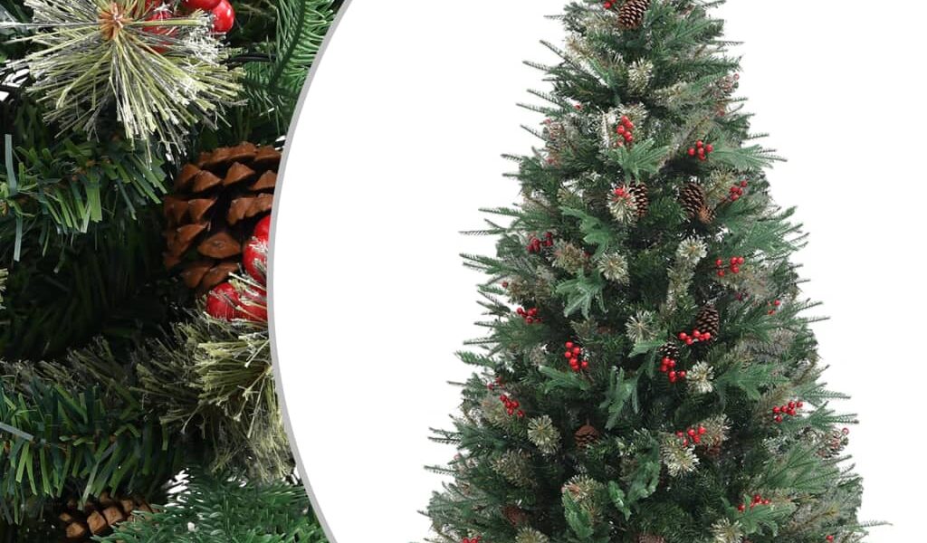 vidaXL Vianočný stromček s borovicovými šiškami zelený 195 cm PVC a PE