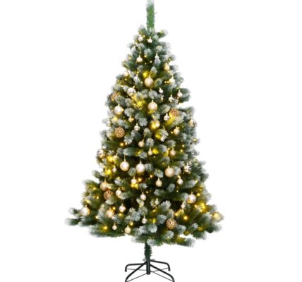 vidaXL Umelý výklopný vianočný stromček 300 LED a sada gúľ 210 cm