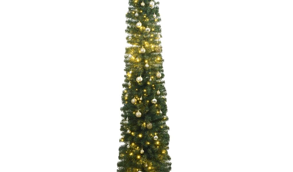 vidaXL Úzky vianočný stromček 300 LED s guľami 300 cm