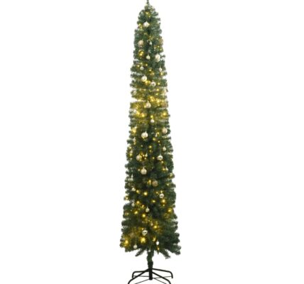 vidaXL Úzky vianočný stromček 300 LED s guľami 300 cm