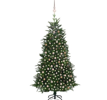 vidaXL Umelý vianočný stromček s LED a súpravou gulí 240 cm zelený PVC