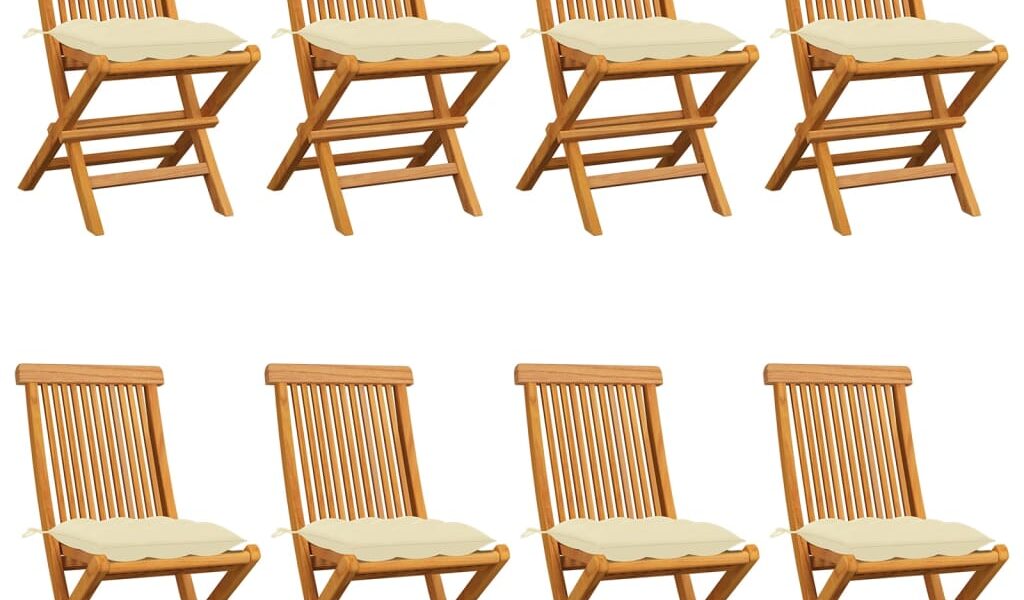 vidaXL Záhradné stoličky s krémovo-bielymi podložkami 8 ks tíkový masív