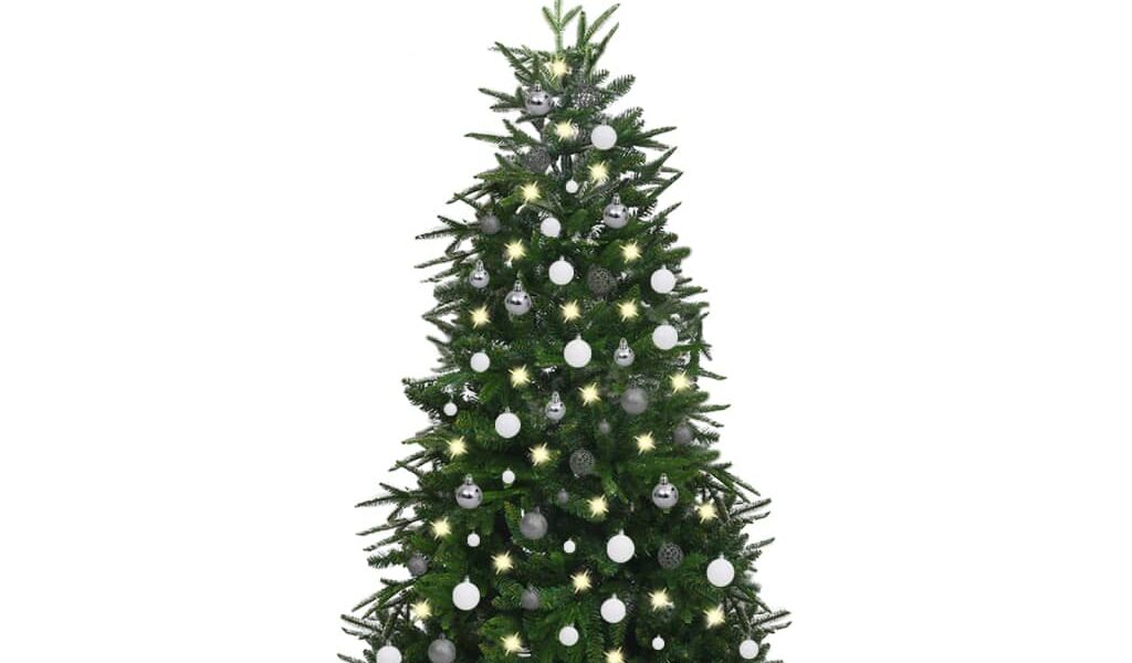 vidaXL Umelý vianočný stromček s LED a sadou gúľ, zelený 180cm PVC+PE