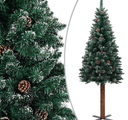 vidaXL Úzky vianočný stromček, pravé drevo a biely sneh, zelený 150 cm