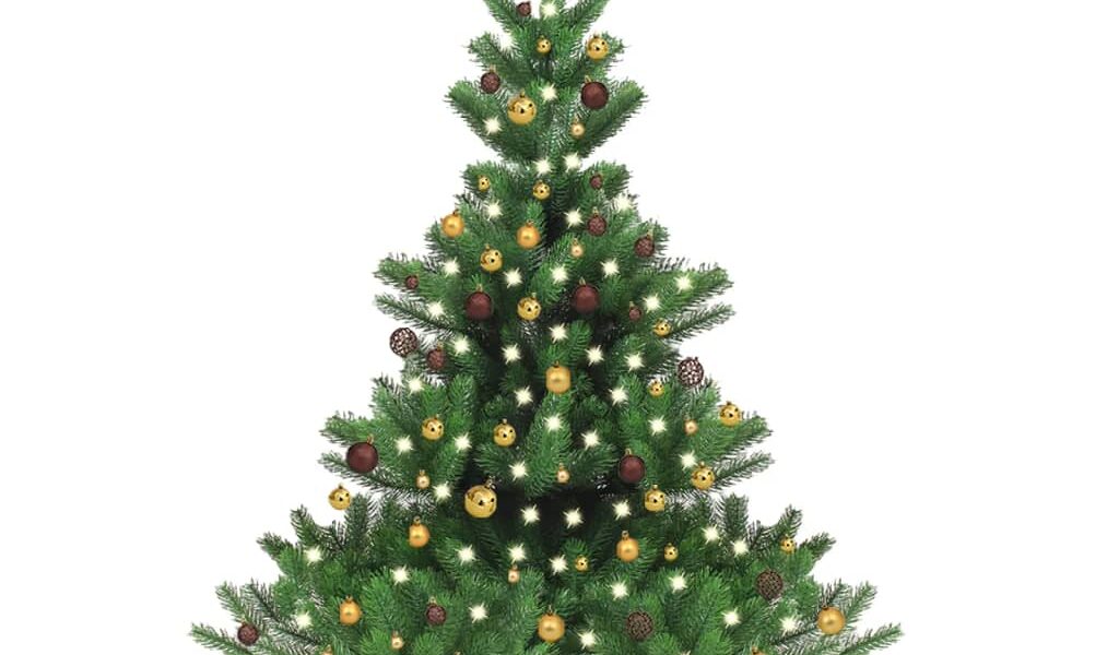 vidaXL Umelý vianočný stromček jedľa Nordmann LED a gule zelený 180 cm
