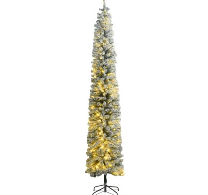 vidaXL Úzky vianočný stromček 300 LED, zasnežený 300 cm