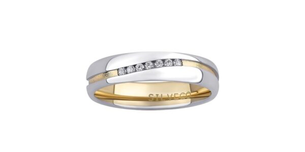 Snubný strieborný prsteň MARIAGE pozlátený žltým zlatom s Brilliance Zirconia veľkosť obvod 62 mm