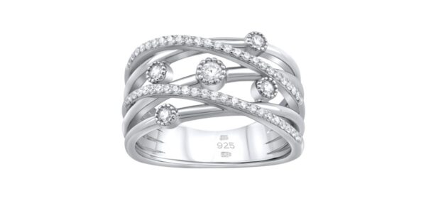 Luxusný strieborný prsteň ADHARA so zirkónmi veľkosť obvod 53 mm