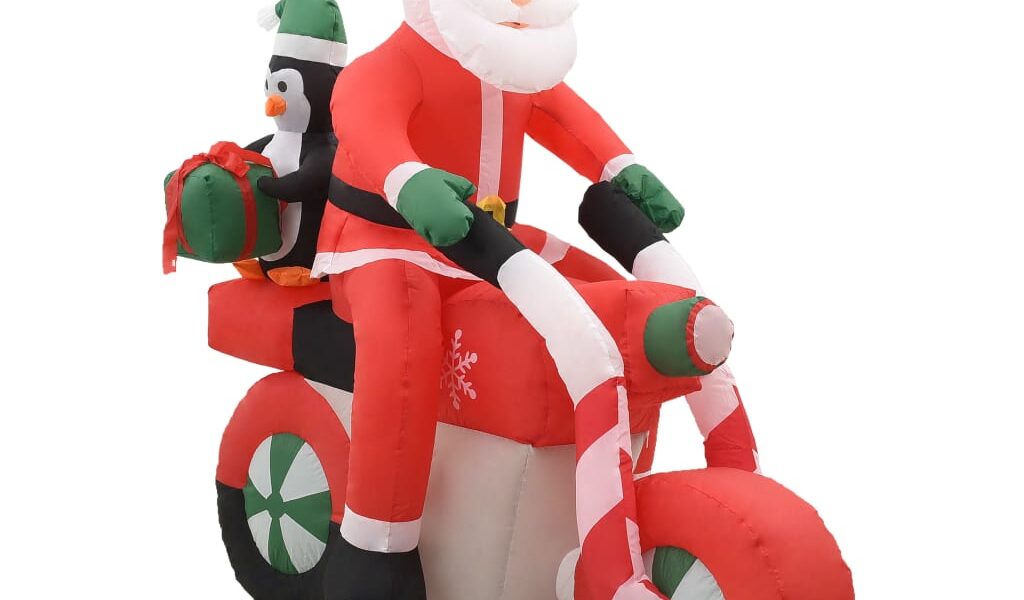 vidaXL Vianočný nafukovací Santa Claus na motorke s LED IP44 160 cm